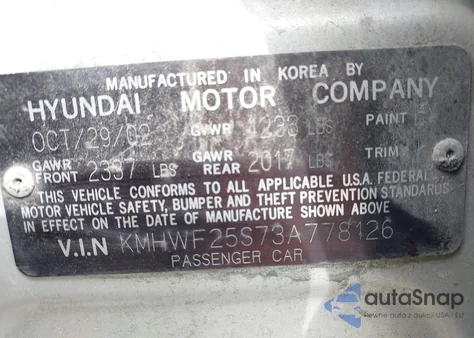 2003 Hyundai Sonata из США, поврежденный, VIN KMHWF25S73A778126